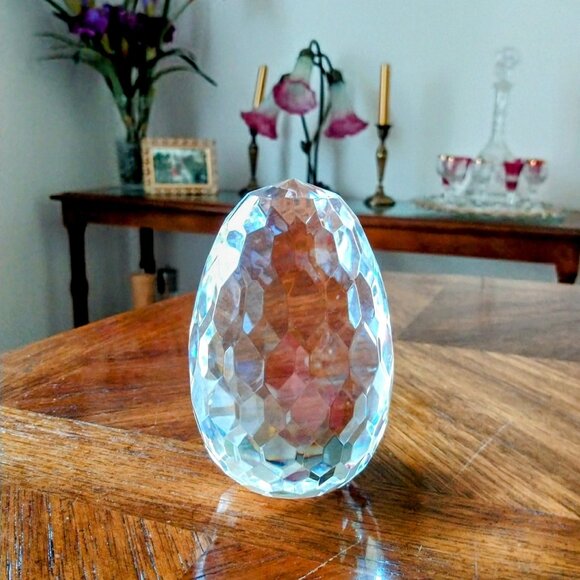 VINTAGE LARGE SWAROVSKI CRYSTAL EGG H 5.5" W 10.5" WEIGHT 2 POUNDS 6 Oz. AUSTRIA - Picture 1 of 6